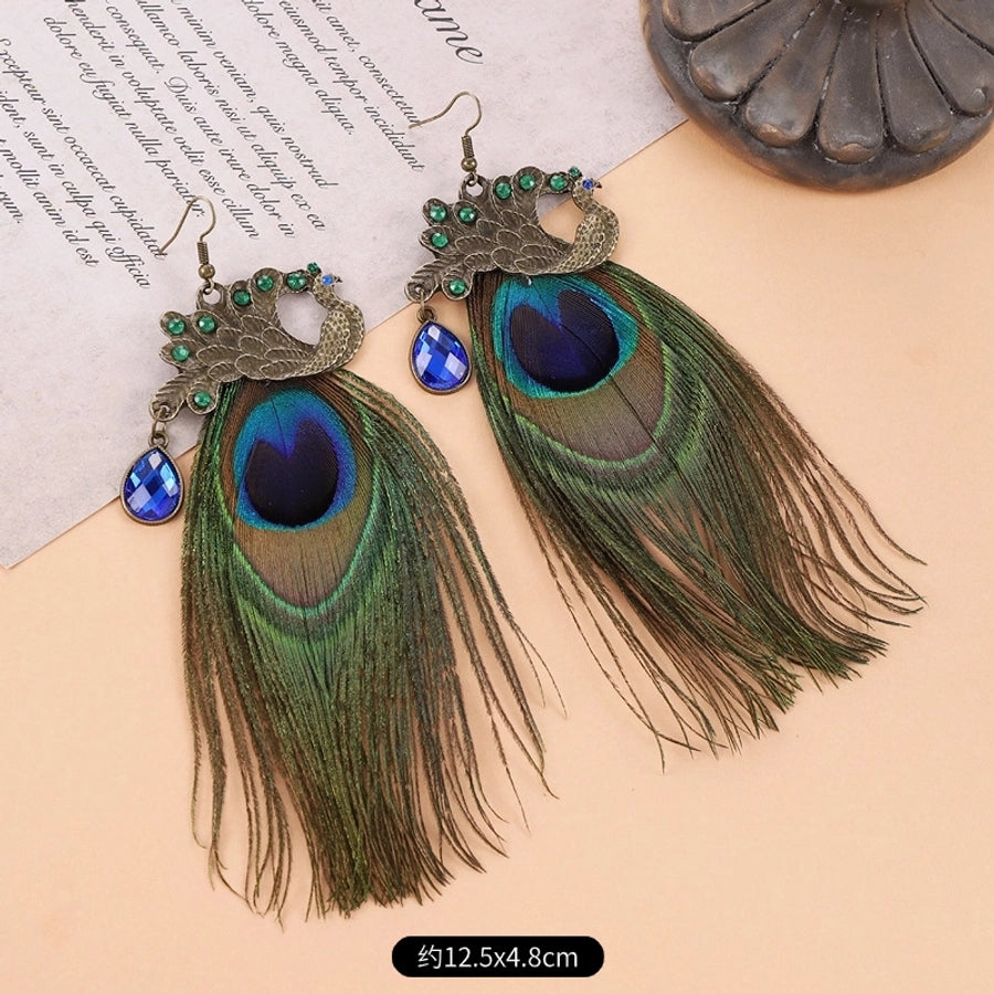 1 Pair Vintage Style Geometric Tassel Alloy Feather Drop Earrings