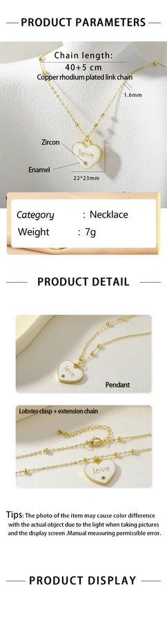 Jewelry IG Style Heart Shape Copper Enamel Pendant Necklace