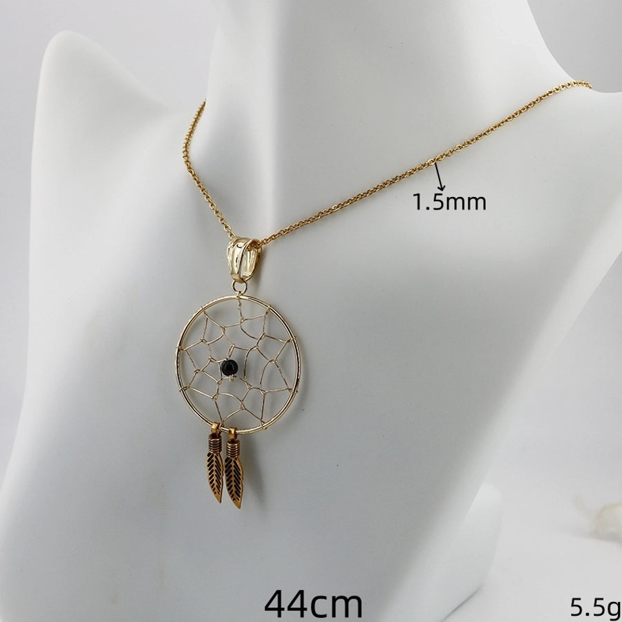 Jewelry Casual Vintage Style Leaf Dreamcatcher Feather 304 Stainless Steel Gold Plated Handmade Pendant Necklace