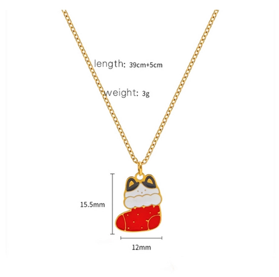 Jewelry Cute Christmas Hat Christmas Tree Christmas Socks Titanium Steel 18K Gold Plated Plating Pendant Necklace