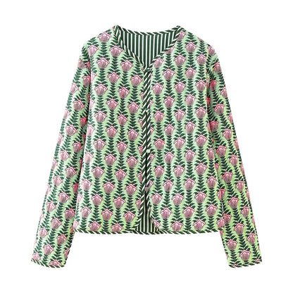Women's Vacation Simple Style Flower Printing Coat cotton clothes