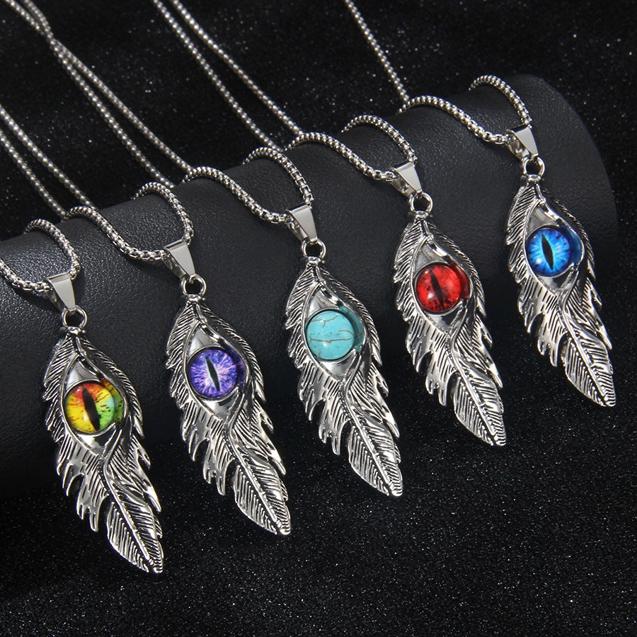 Hip-Hop Devil's Eye Feather 201 Stainless Steel Alloy Unisex Pendant Necklace