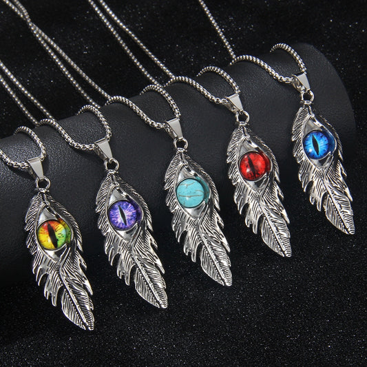 Hip-Hop Devil's Eye Feather 201 Stainless Steel Alloy Unisex Pendant Necklace