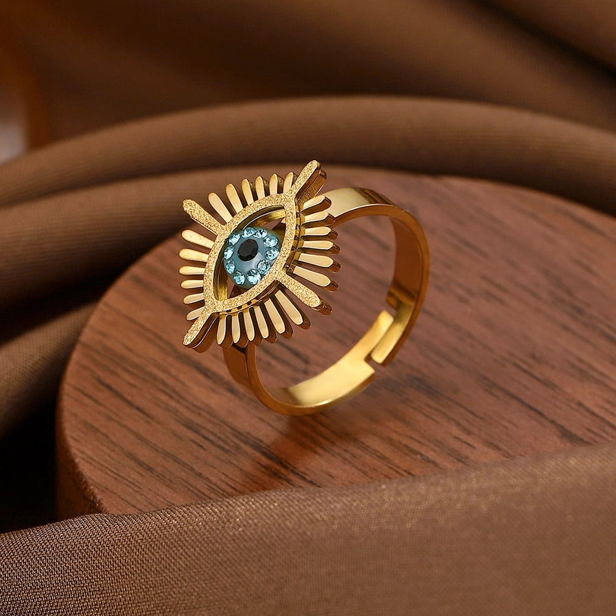 Jewelry Classical Exaggerated Simple Style Devil's Eye Oval Watermelon 316L Stainless Steel  Resin Adjustable Ring