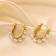 Qyg30 U-Shaped Pearl Earrings Gold