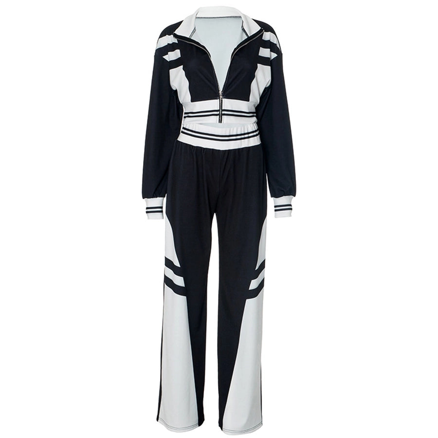 Daily Women's Streetwear Color Block Spandex Polyester Twilled Satin Pants Sets Pants Sets