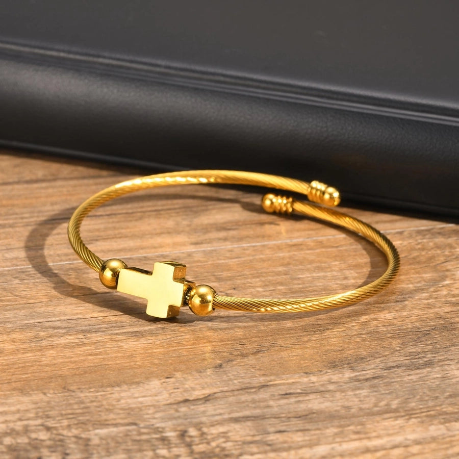 Religion Punk Cross 304 Stainless Steel 18K Gold Plated  Bangle In Bulk