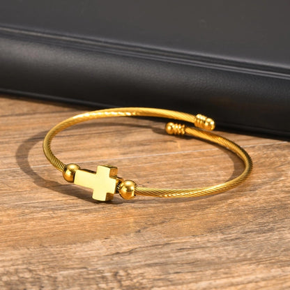 Religion Punk Cross 304 Stainless Steel 18K Gold Plated  Bangle In Bulk