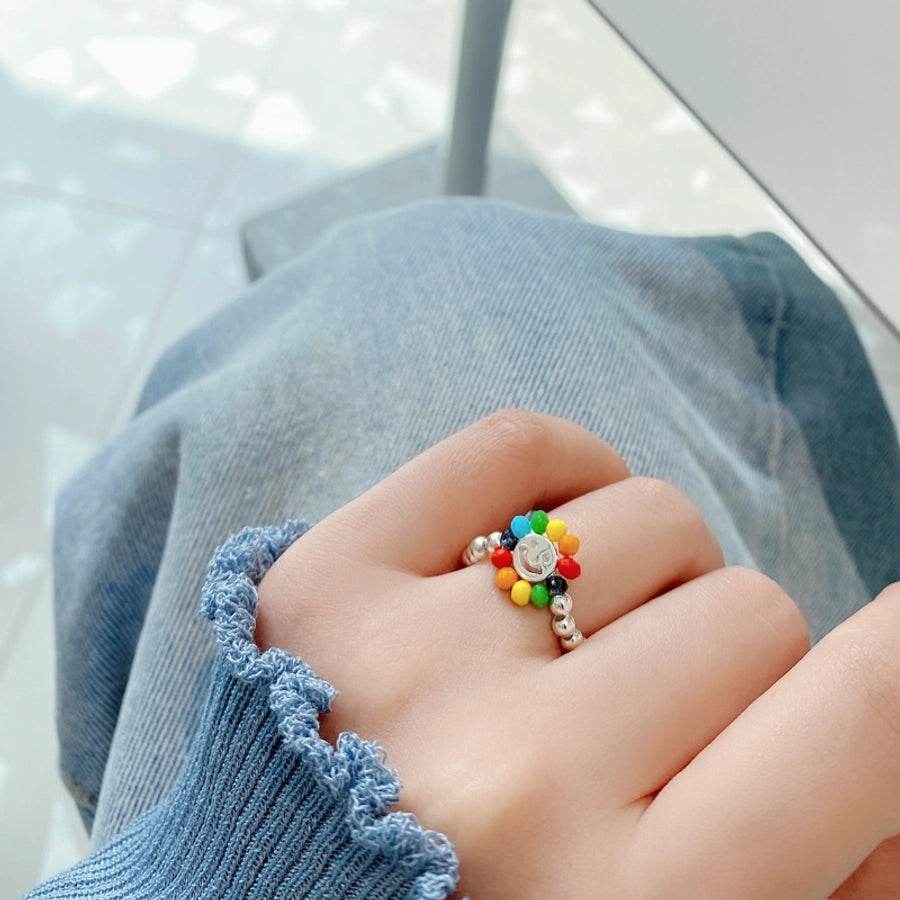 Sterling Silver Smile Face Flower Rings