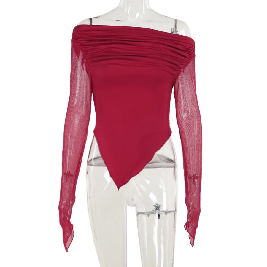 Women's T-shirt Long Sleeve Blouses Wine Red Elegant Solid Color