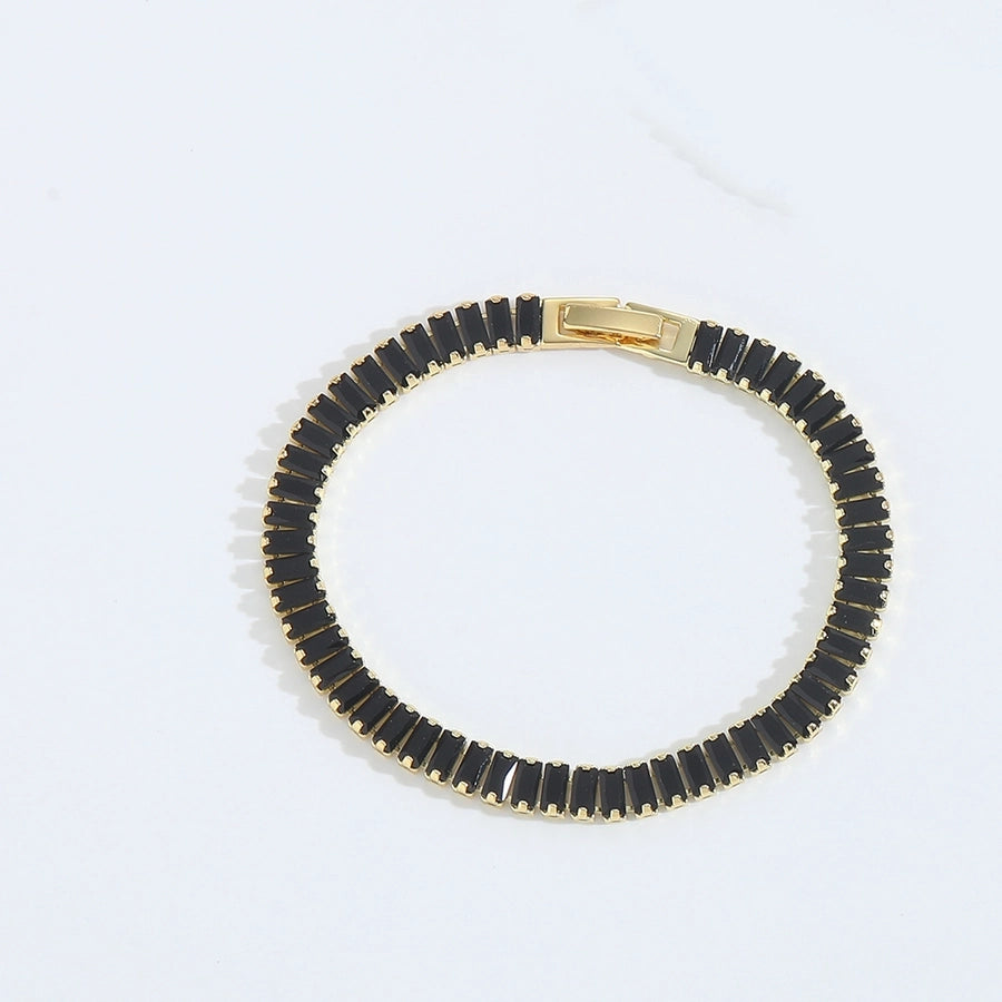 Jewelry Elegant Simple Style Commute Geometric Copper Zircon 14K Gold Plated Bracelets