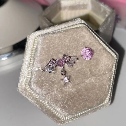 1 Piece 1 Pair Simple Style Shiny Round Heart Shape Wings Inlay Alloy Rhinestones Ear Studs