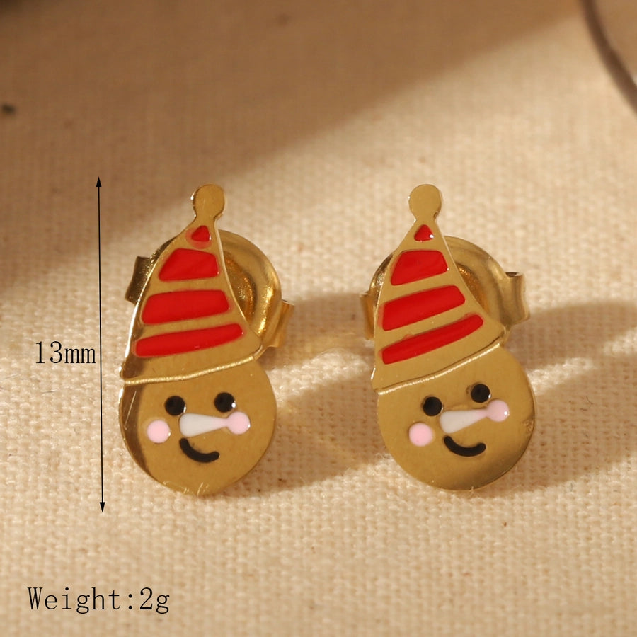 1 Pair Sweet Simple Style Santa Claus Enamel 304 Stainless Steel 14K Gold Plated Ear Studs