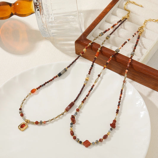 Casual Luxurious Irregular 304 Stainless Steel Czech Beads Red Jasper Beaded Chain Beaded Necklaces