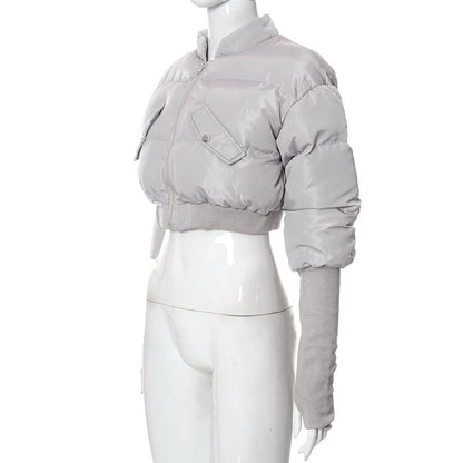 Women's Streetwear Solid Color Zipper Coat cotton clothes