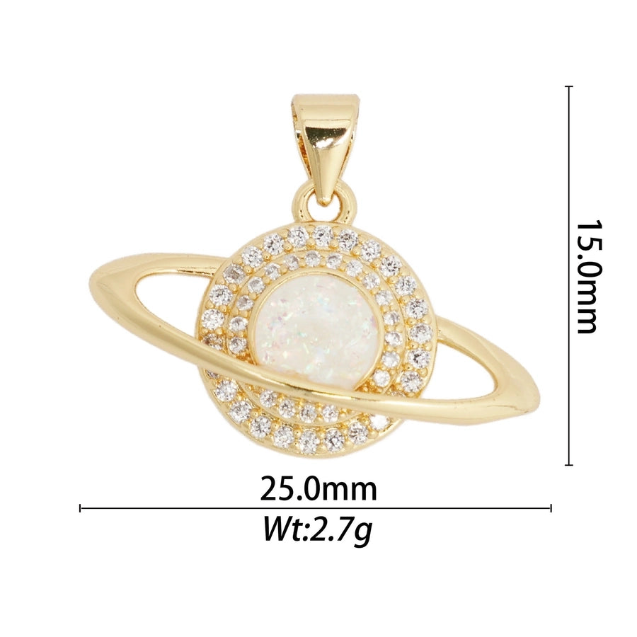 1 Piece Copper Zircon Hexagon Bear Planet Pendant