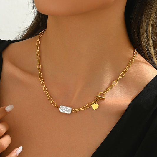 Jewelry IG Style Simple Style Heart Shape 304 Stainless Steel 14K Gold Plated Toggle Polishing Pearl Necklace