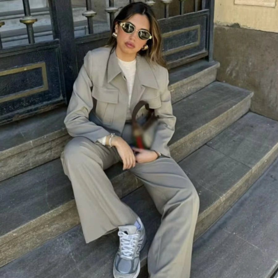 Daily Women's Casual Solid Color Polyester Pocket Pants Sets Pants Sets