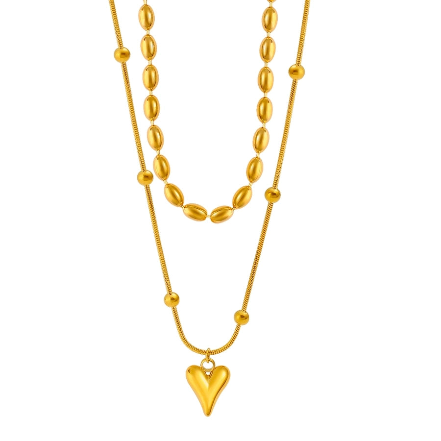 Jewelry Simple Style Heart Shape 304 Stainless Steel 18K Gold Plated Plating Double Layer Necklaces