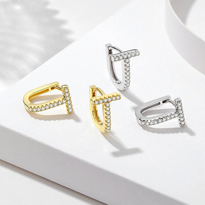 New s925 sterling silver earrings women's Korean-style diamond-embedded gold-plated   internet celebrity earrings simple ear buckle live broadcast