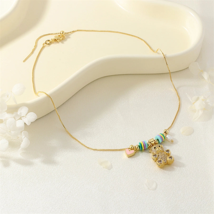 Jewelry Cute little bear Copper Zircon Inlay Pendant Necklace