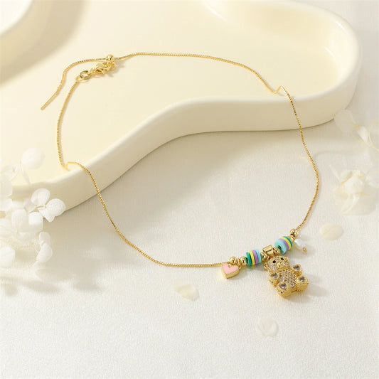 Jewelry Cute little bear Copper Zircon Inlay Pendant Necklace