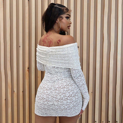 Women's Hip skirt Sexy Boat Neck Long Sleeve Solid Color Above Knee Masquerade