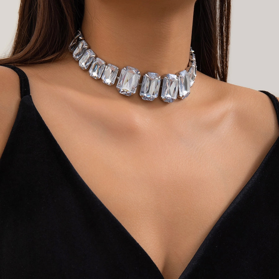 Glam Exaggerated Geometric Water Droplets Rhinestones Rhinestone Iron Tennis Chain Choker