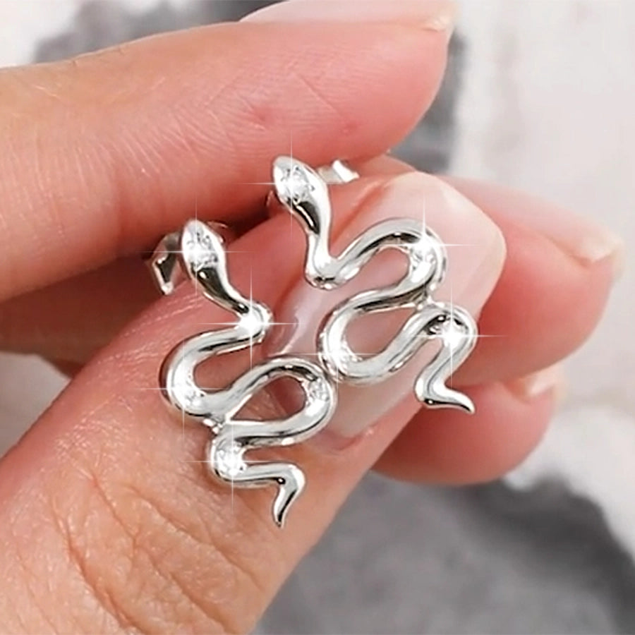 White Gold Plated Sterling Silver Zircon Animal Snake Earrings