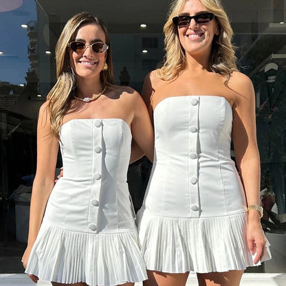 Women's White Dress Elegant Sexy Strapless Backless Sleeveless Solid Color Above Knee Holiday