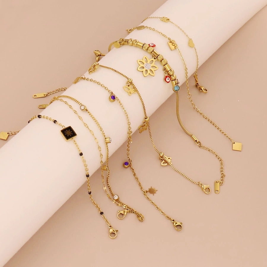 Simple Style Square Heart Shape Butterfly 304 Stainless Steel 316 Stainless Steel  cable chain box chain snake chain Bracelets In Bulk Stainless Steel Bracelets