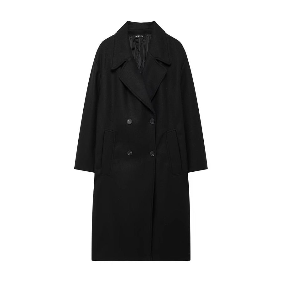 Women's Elegant Solid Color Double Breasted Coat