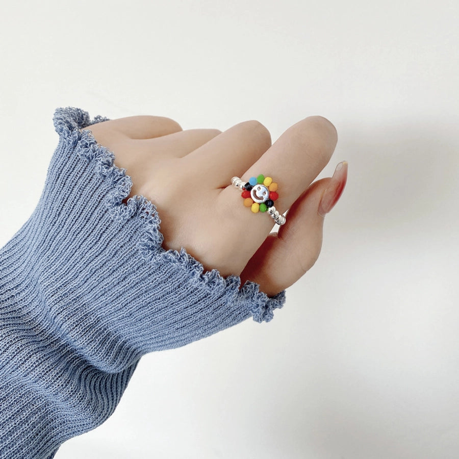 Sterling Silver Smile Face Flower Rings