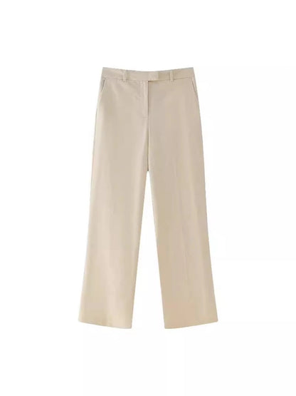 Business Women's British Style Solid Color Polyester Button Pants Sets Pants Sets