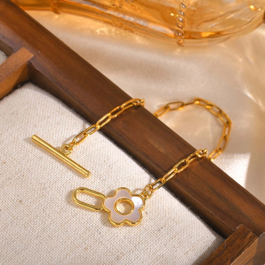 Jewelry IG Style Flower 201 Stainless Steel Copper Zircon 18K Gold Plated Bracelets