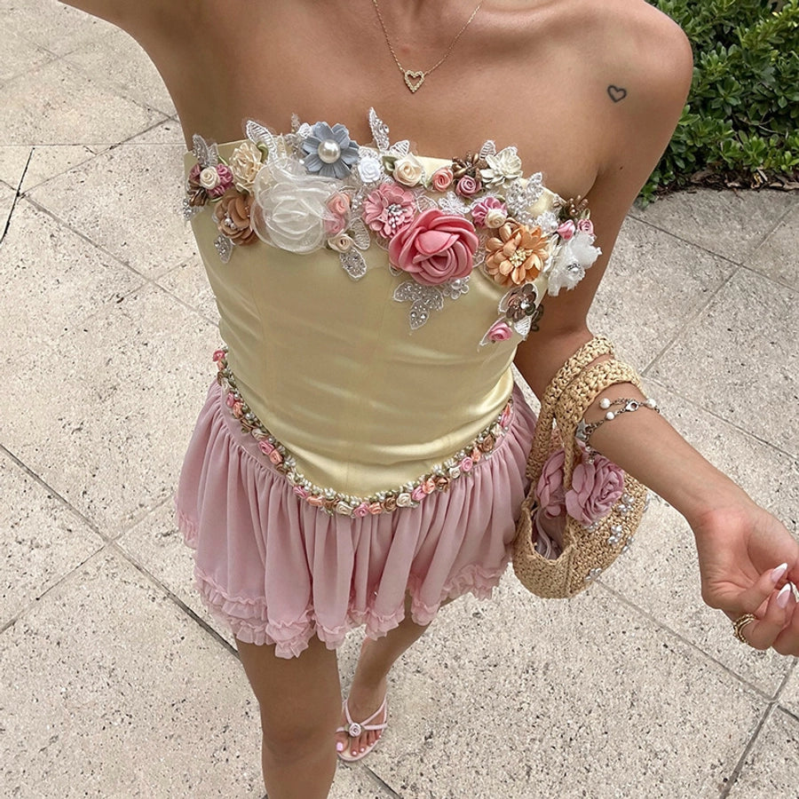 Women's Wrap Crop Top Sleeveless Tank Tops Streetwear Flower