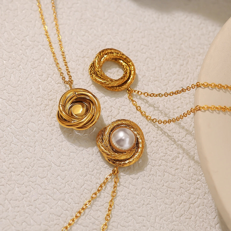 Jewelry IG Style Vacation French Style Round 304 Stainless Steel Artificial Pearls Zircon 18K Gold Plated Pendant Necklace