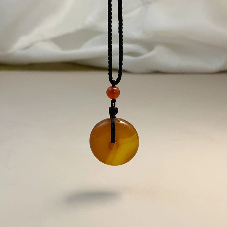 Simple Style Round Jade rope Woven Chain Pendant Necklaces