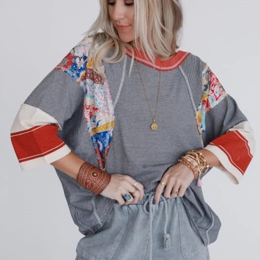 Hoodies & Sweatshirts 3/4 Length Sleeve Casual Streetwear Color Block Stripe