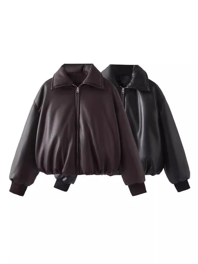 Women's Streetwear Solid Color Zipper Coat cotton clothes