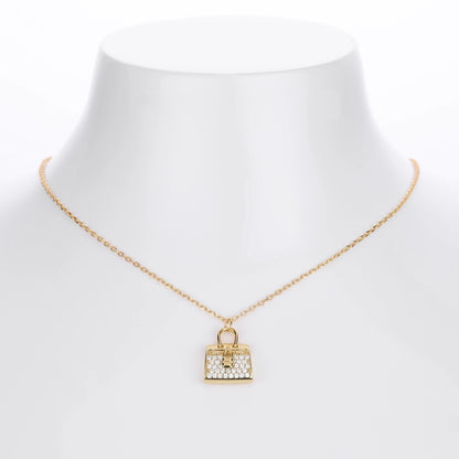 925 Sterling Silver Rack Plated Plated Long-Lasting Plated Zircon cable chain Inlay Bag Pendant Necklace