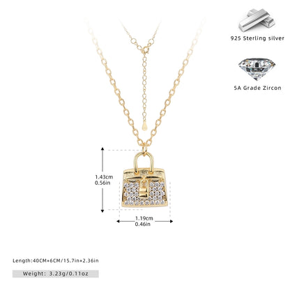 925 Sterling Silver Rack Plated Plated Long-Lasting Plated Zircon cable chain Inlay Bag Pendant Necklace