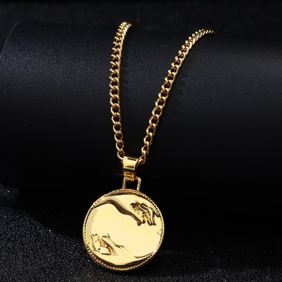 Casual Round 304 Stainless Steel 18K Gold Plated Men's Pendant Necklace