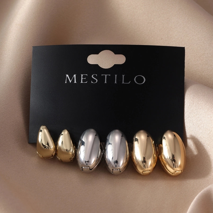 3 Pairs Simple Style Solid Color Alloy Earrings