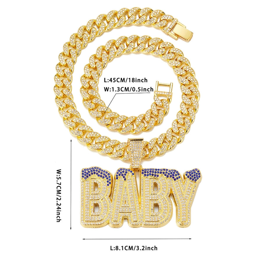 Cross-Border Hot Selling Men's Street Colorful Crystals English Letter Baby Pendant Rapper Hip Hop Cool Cuban Link Chain