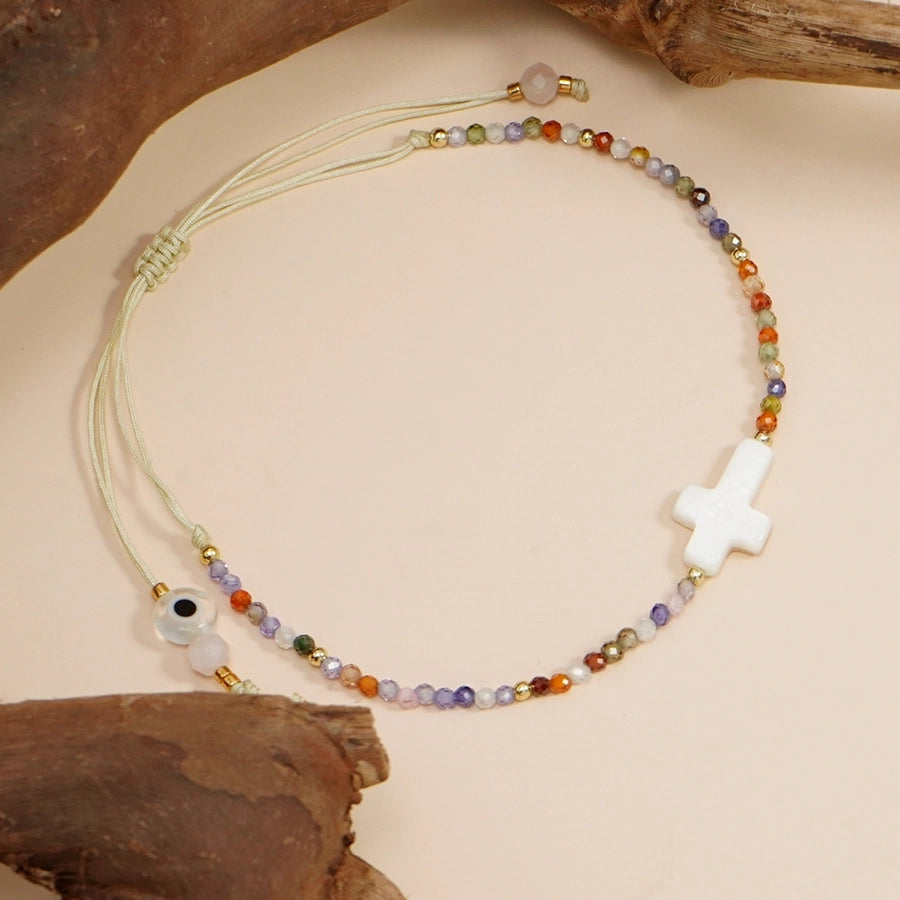 Simple Style Cross Eye natural stone Wax line Shell  String Bracelets