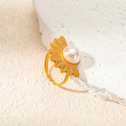 Semicircle Flower Big Pearl Ring