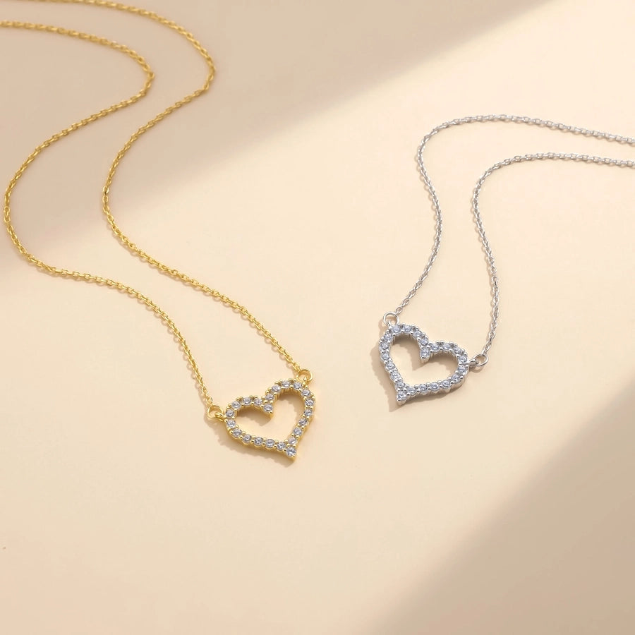 S925 sterling silver full diamond heart-shaped zircon pendant heart-shaped hollow clavicle chain Valentine's Day girlfriend Gift necklace jewelry