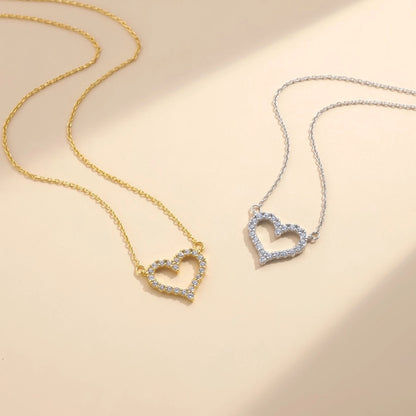 S925 sterling silver full diamond heart-shaped zircon pendant heart-shaped hollow clavicle chain Valentine's Day girlfriend Gift necklace jewelry