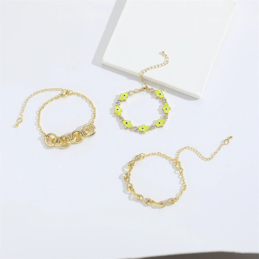 Jewelry Elegant Simple Style Commute Devil's Eye  Copper Zircon 14K Gold Plated Bracelets